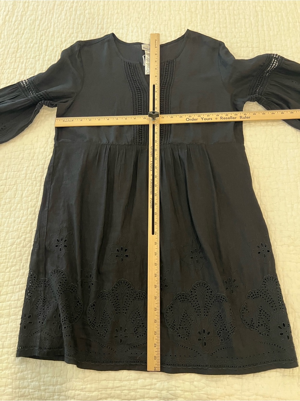 Tommy Bahama Lucia Dress Womens Large Black Linen Blend Embroidered Cottage - Picture 12 of 16